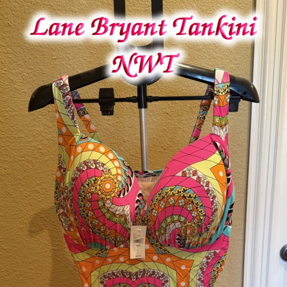 NWT Lane Bryant Swim Top Cacique Tankini 44DDD Underwire Molded Cup Adjust Strap - Picture 3 of 11